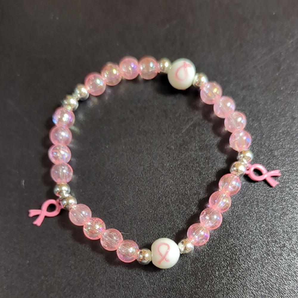 Pink Beaded Awareness Bracelet